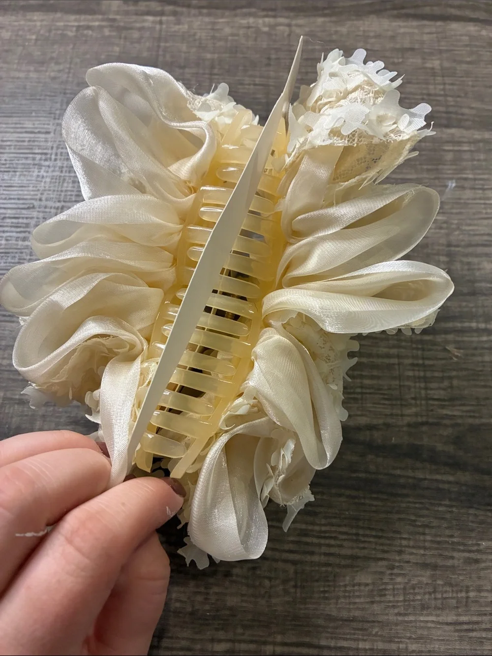 Ivory Satin Floral Hair Claw Clip